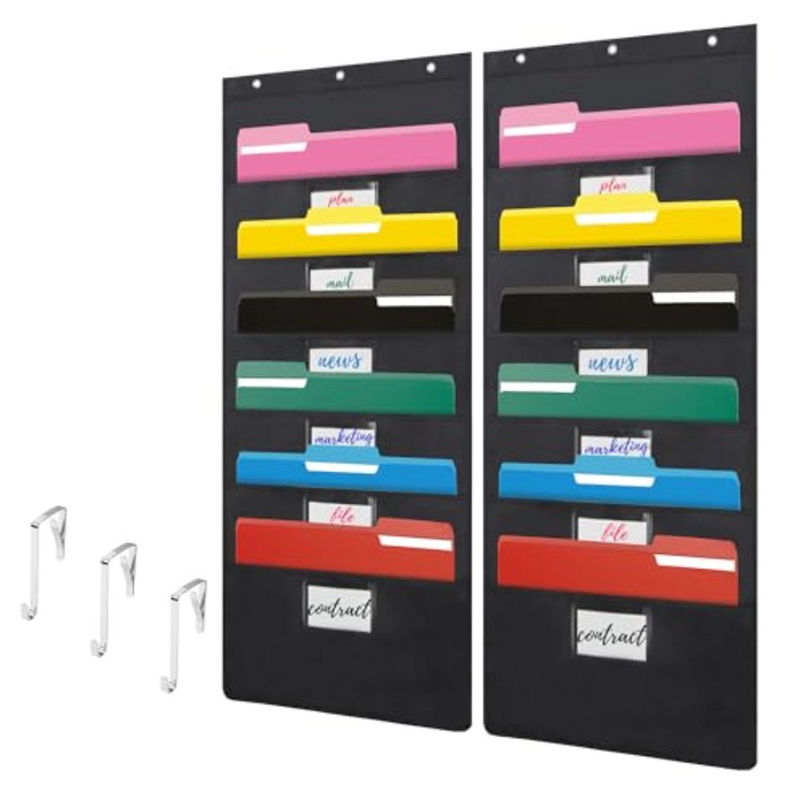 File Folder Hanging - Schwarzer Hängender Wand-Aktenorganizer mit 6 Taschen,