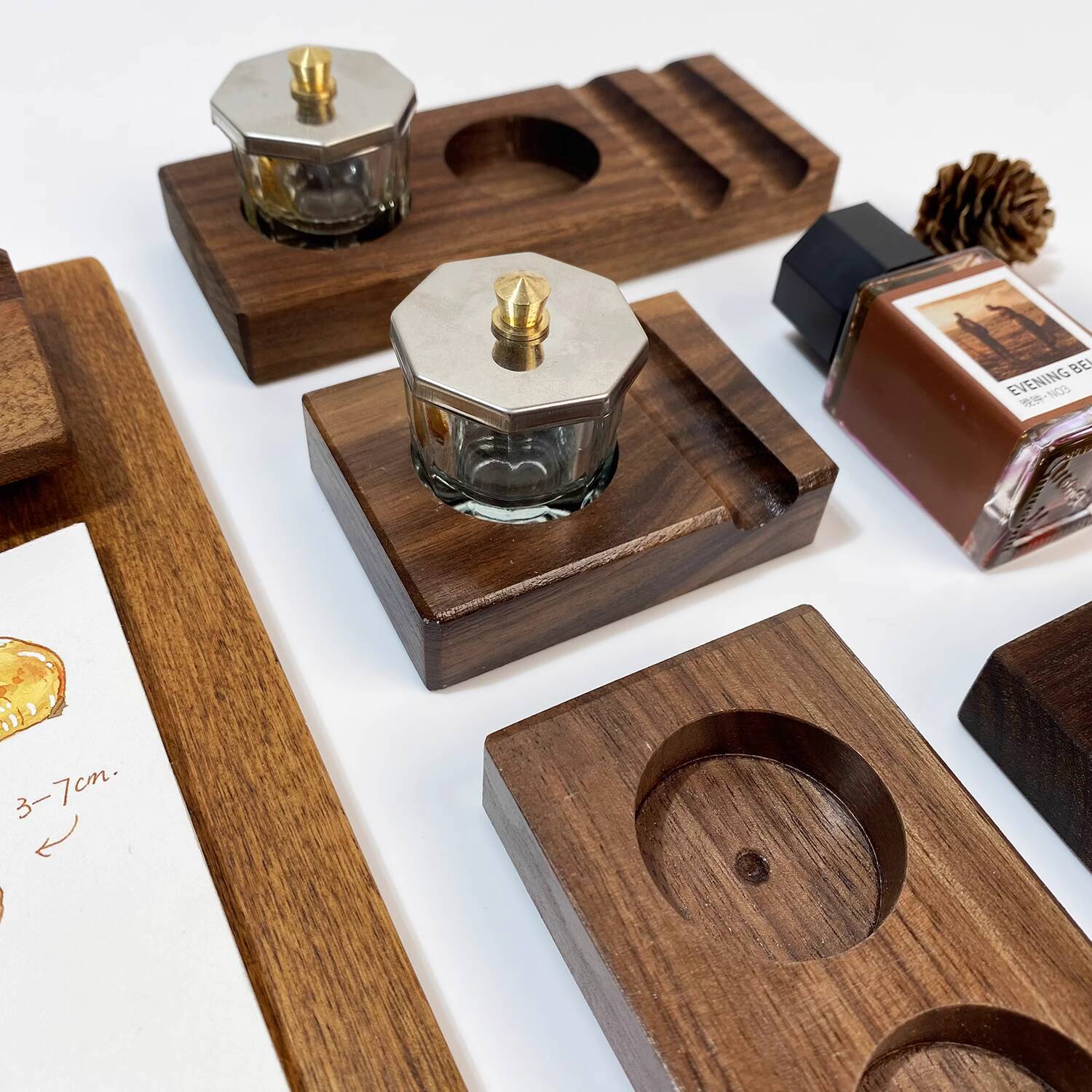 Calligraphy Ink Bottle - Tintenbasis, Stiftstütze, Holzständer, praktischer Dip-Stift, Glasflasche,